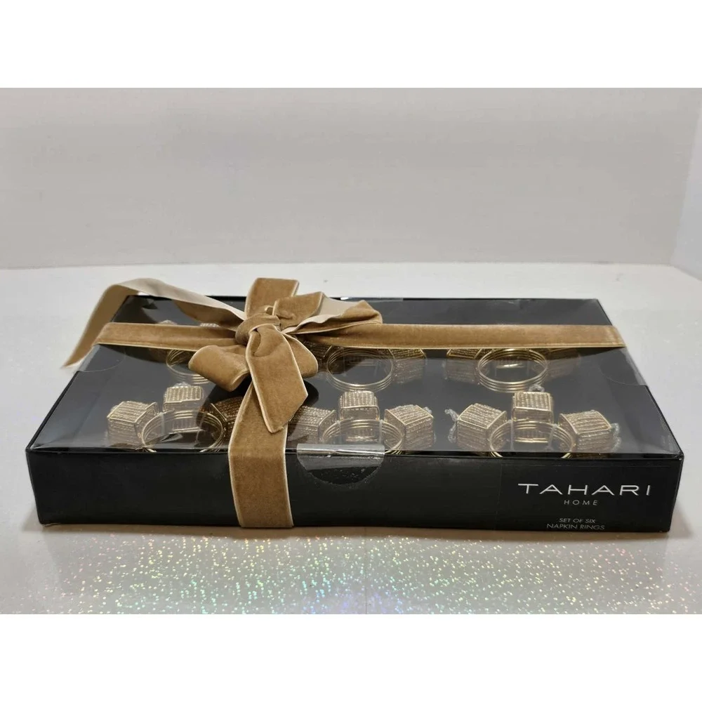 ✨🍽️ Tahari‎ Home Gold Beaded Napkin Rings Set of 6 NEW in Box